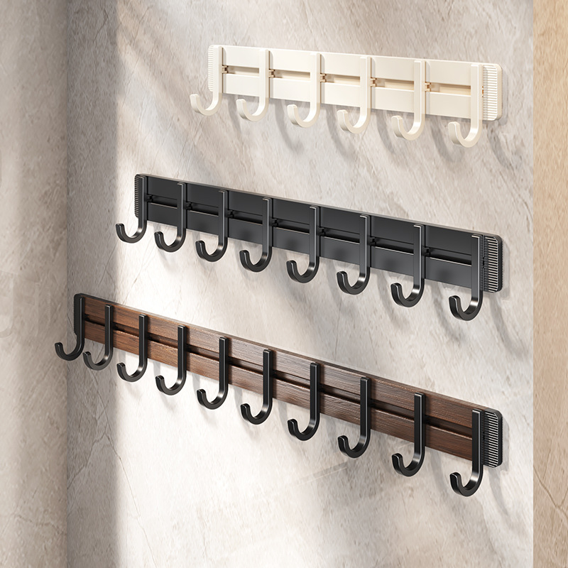 Kitchen Storage Hooks, No-Drill Clothes Hooks, Walnut-Finish Adhesive Hooks, Bathroom Organization Hooks, Coat Hooks, Behind-the-Door Hooks
