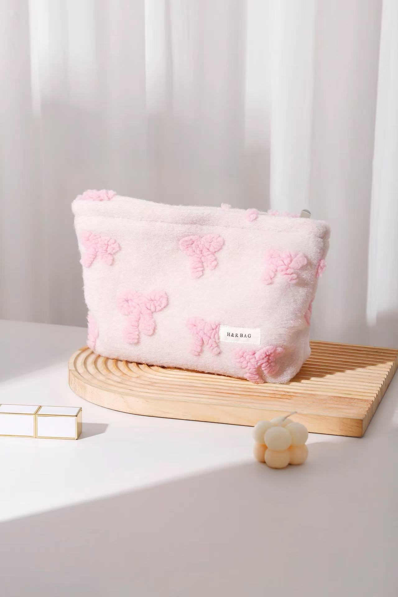 New Flower Cosmetic Bag Pink Storage Bag Canvas Skincare Portable Sweet Girl Handheld Bag