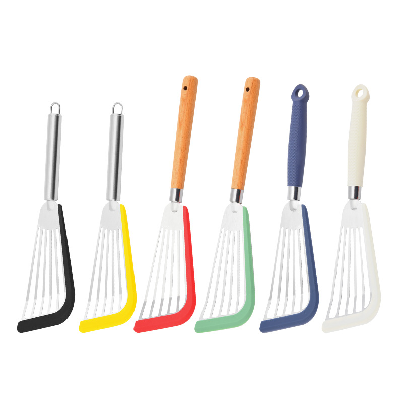 Silicone Cooking Fish Slotted Spatula Household Kitchen Stir-fry Spatula Stainless Steel Steak Spatula Non-stick Pan Kitchenware