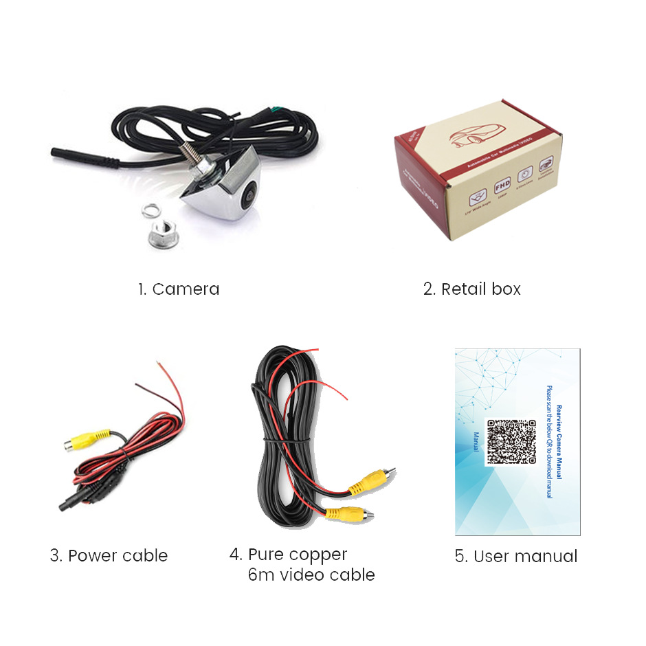 AHD car camera reversing image 360 degree HD wide angle night vision 1080P fisheye rear view external mount