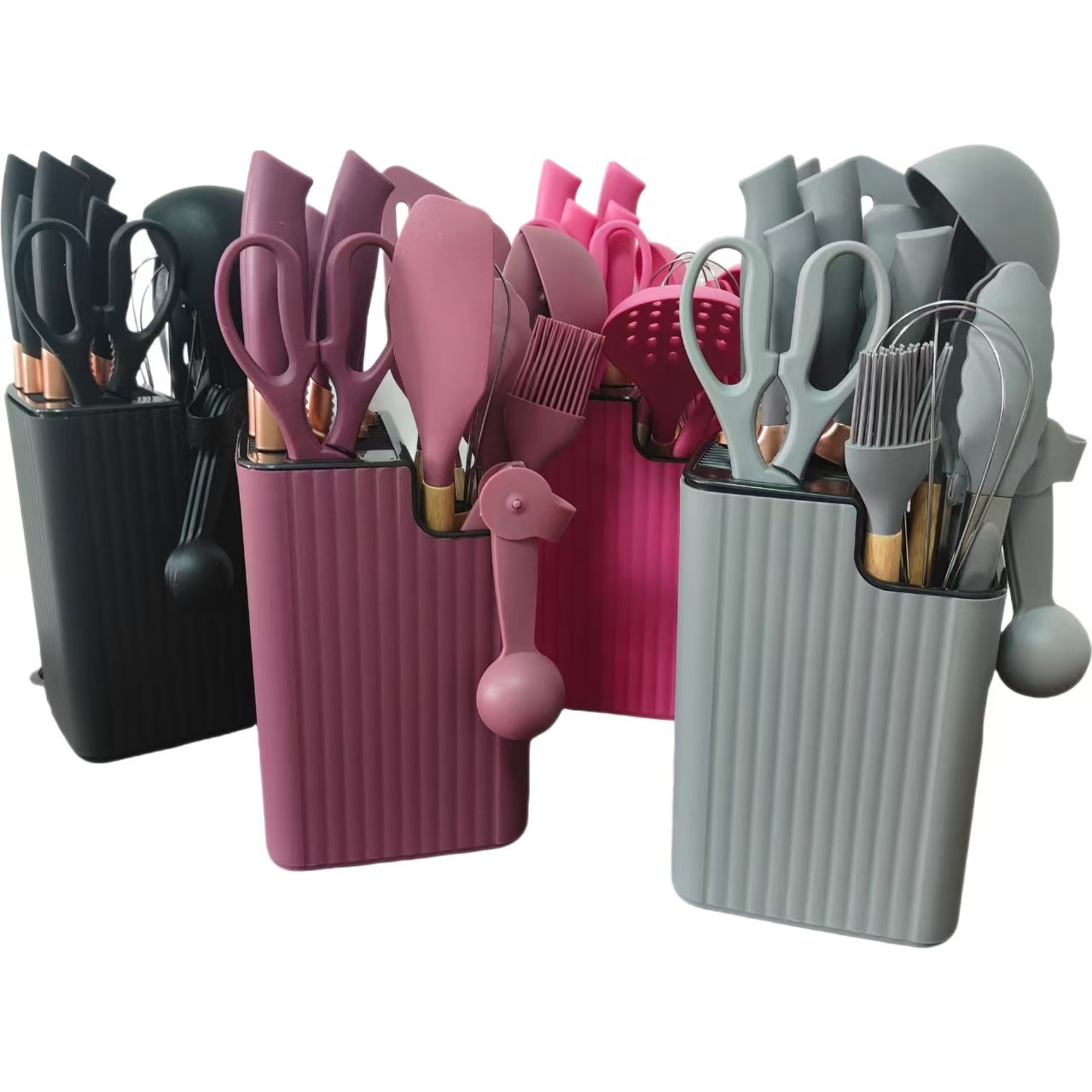 Knife holder knife set silicone 21-piece non-stick multifunctional kitchen utensil vertical rotating base silicone set