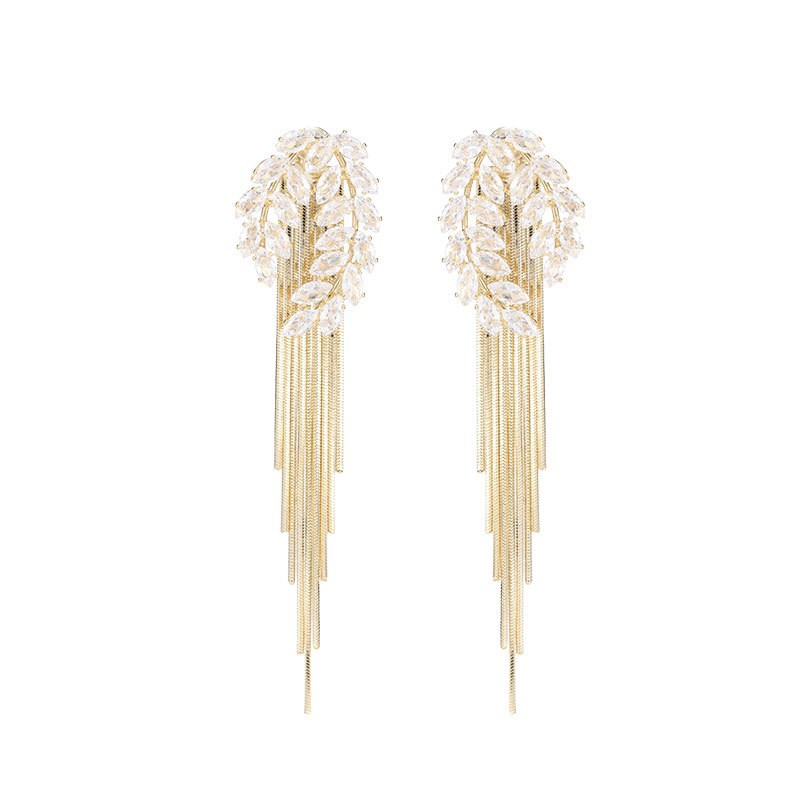 Wheat Earrings for Women Long Tassel Two-Way Wear s925 Silver Needle Zircon Earrings