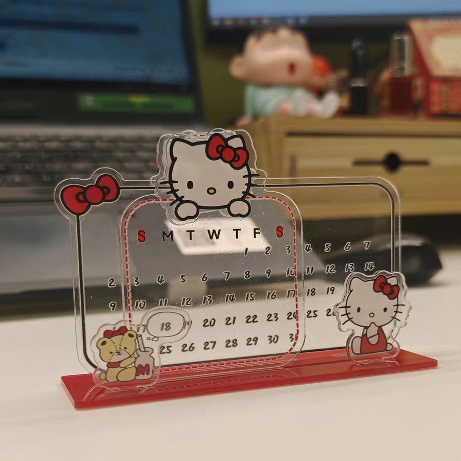 KT Cat Acrylic Calendar Stand Reusable Desktop Calendar Memo Message Standing Sign Writable