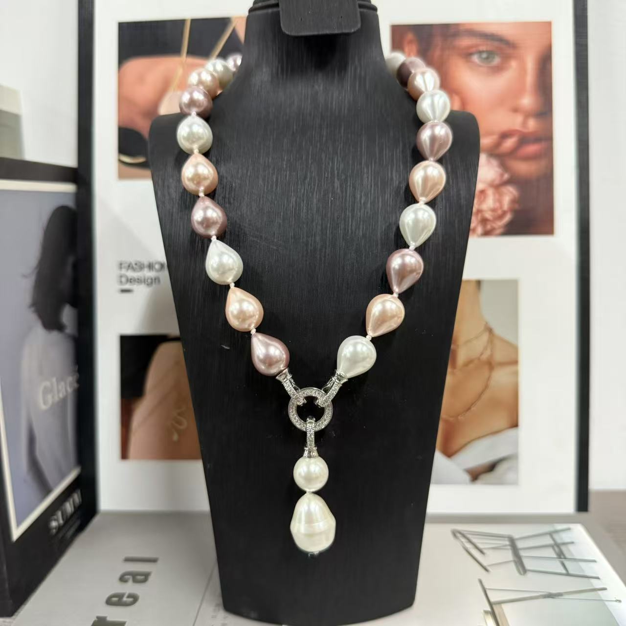 New Teardrop-Shaped Imitation Pearl Necklace, Handmade Beaded Necklace