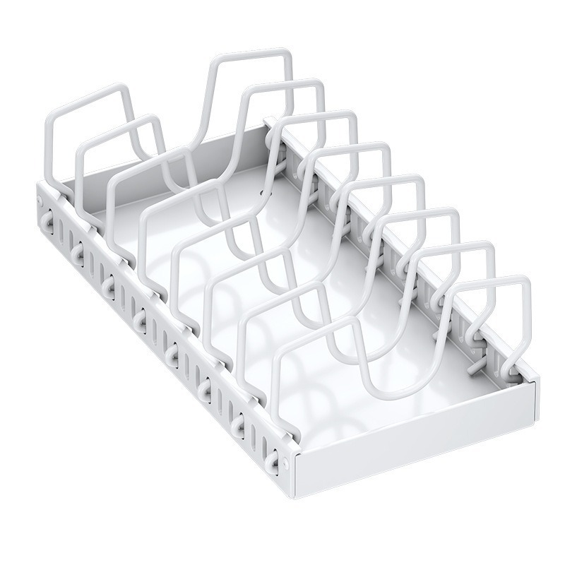 Kitchen pull-out box silent household pot storage rack adjustable carbon steel countertop lid rack