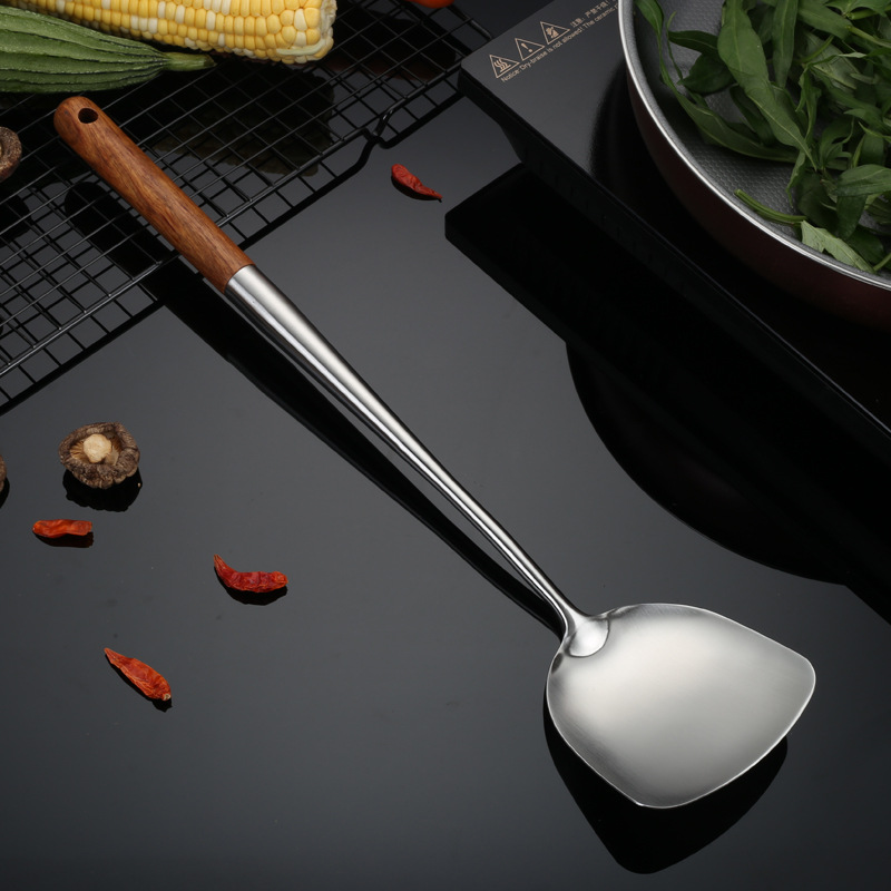 201 stainless steel wok spatula chef special cooking spoon wooden handle household long handle soup spoon serving spoon wok spoon