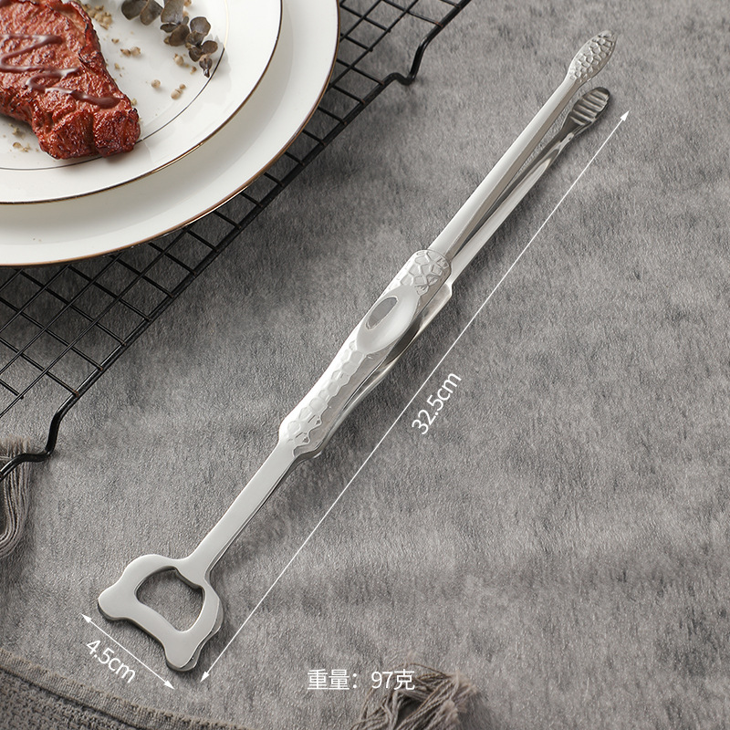 New 304 stainless steel food tongs barbecue tongs multi-purpose beer bottle opener steak tongs extended food tongs