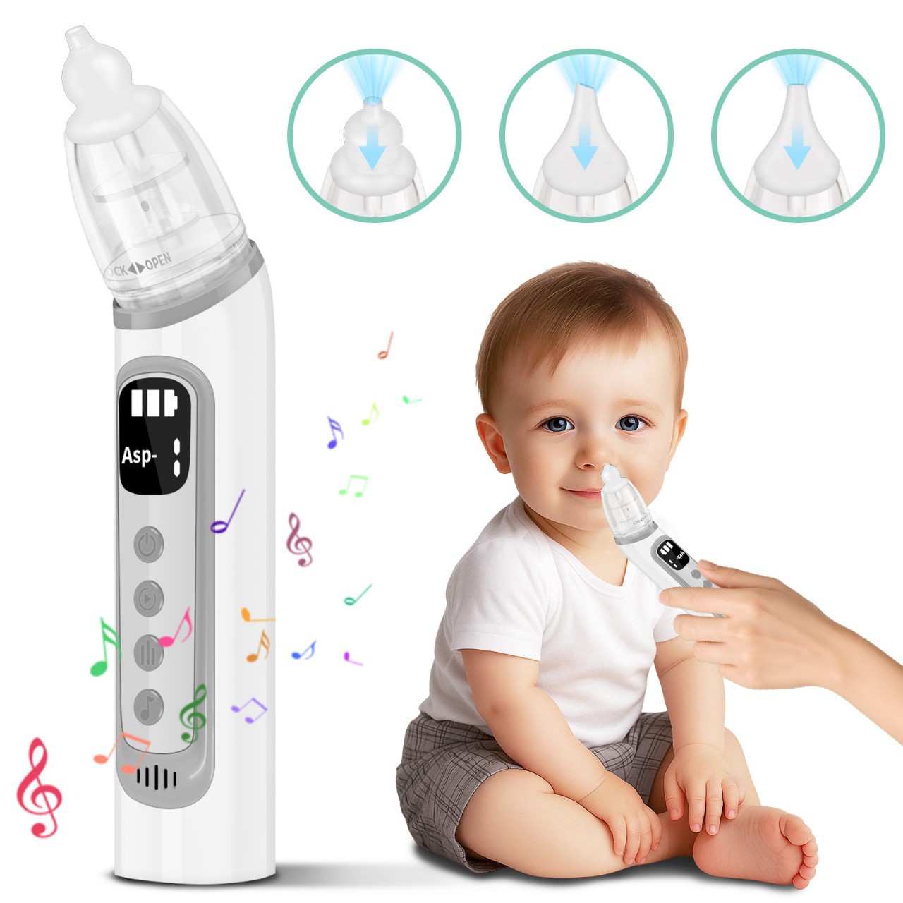 Electric nasal aspirator baby three gear suction household baby nose clearing music cleaning