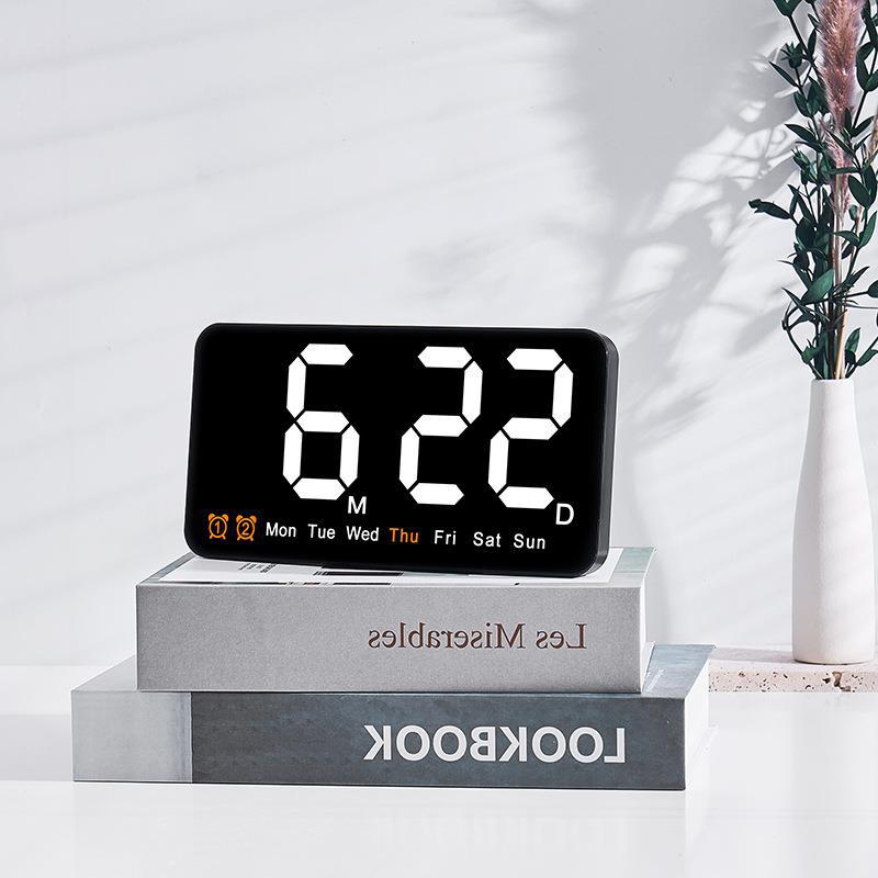 New Wall Clock Simple Large Screen Hanging and Standing Two-Use Clock Living Room Clock with Temperature Multifunctional Alarm Clock 6638