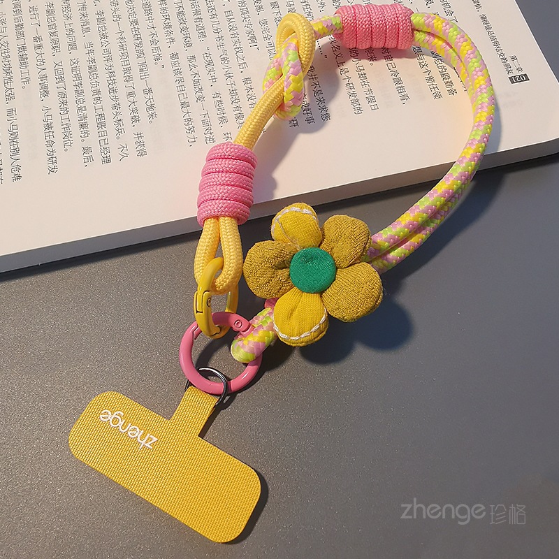 Flower phone strap women's wrist short thumb ring braided rope outdoor anti-loss travel climbing rope anti-theft hand strap