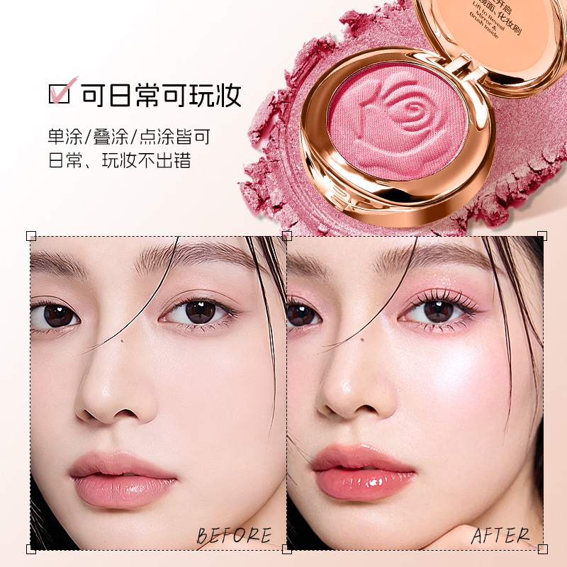 Liangnishi Soft Light Floral Blush Matte Soft Mist Enhances Complexion Long-lasting Easy to Color Multi-Use Blush