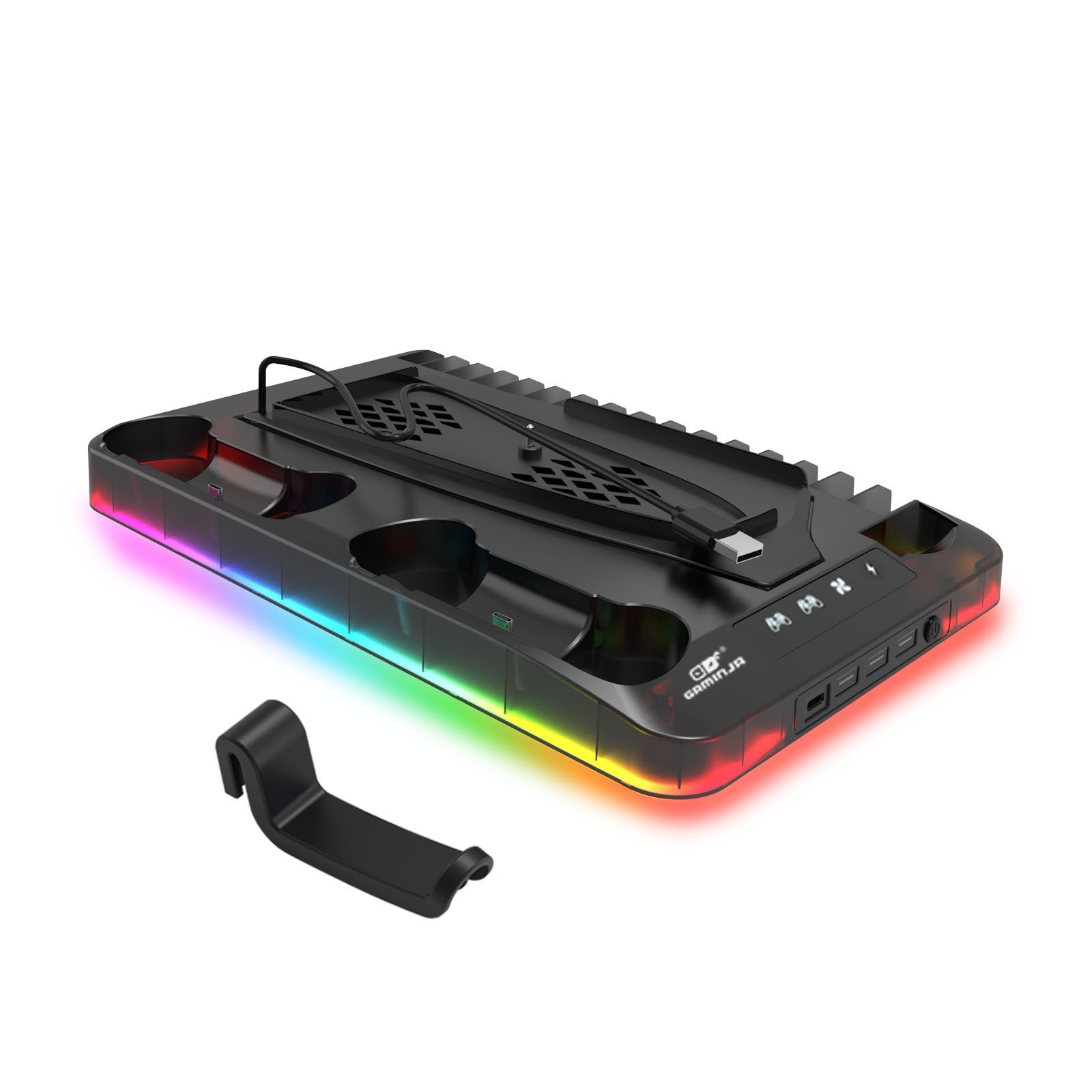 PS5 Slim Multi-Function Charging Cooling Base RGB Light Disc/Digital Version Universal with Headphone Hook