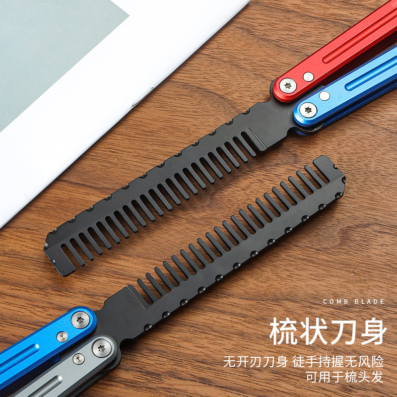 Butterfly Knife Unsharpened Aluminum Handle Stainless Steel Folding Knife Trainer Practice Tool Folding Practice Knife