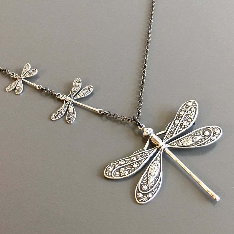 New Carved Tribal Pattern Dragonfly Pendant Asymmetric Dragonfly Sweater Chain