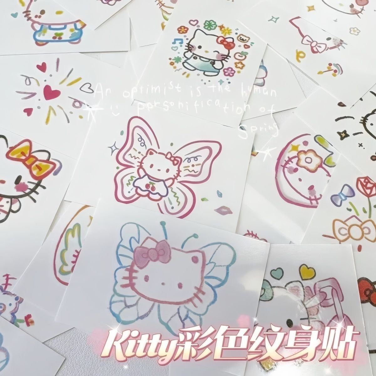Dopamine Kitty Cat Tattoo Sticker Cute Cartoon KT Cat Hello Kitty Arm Sticker Bowknot