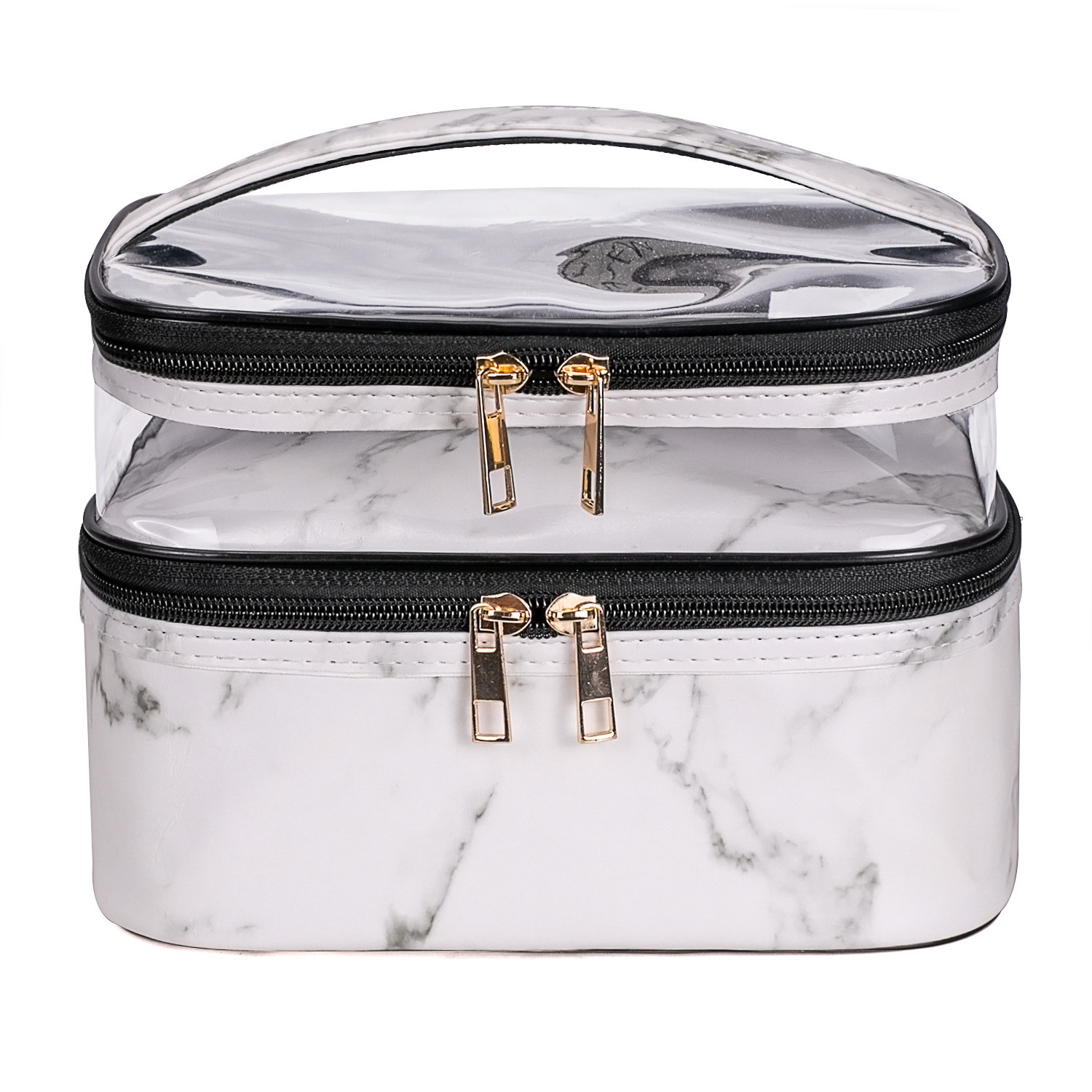 New Marble Transparent Leopard Print Double-Layer Cosmetic Bag Waterproof Portable Toiletry Bag Storage Bag for Women