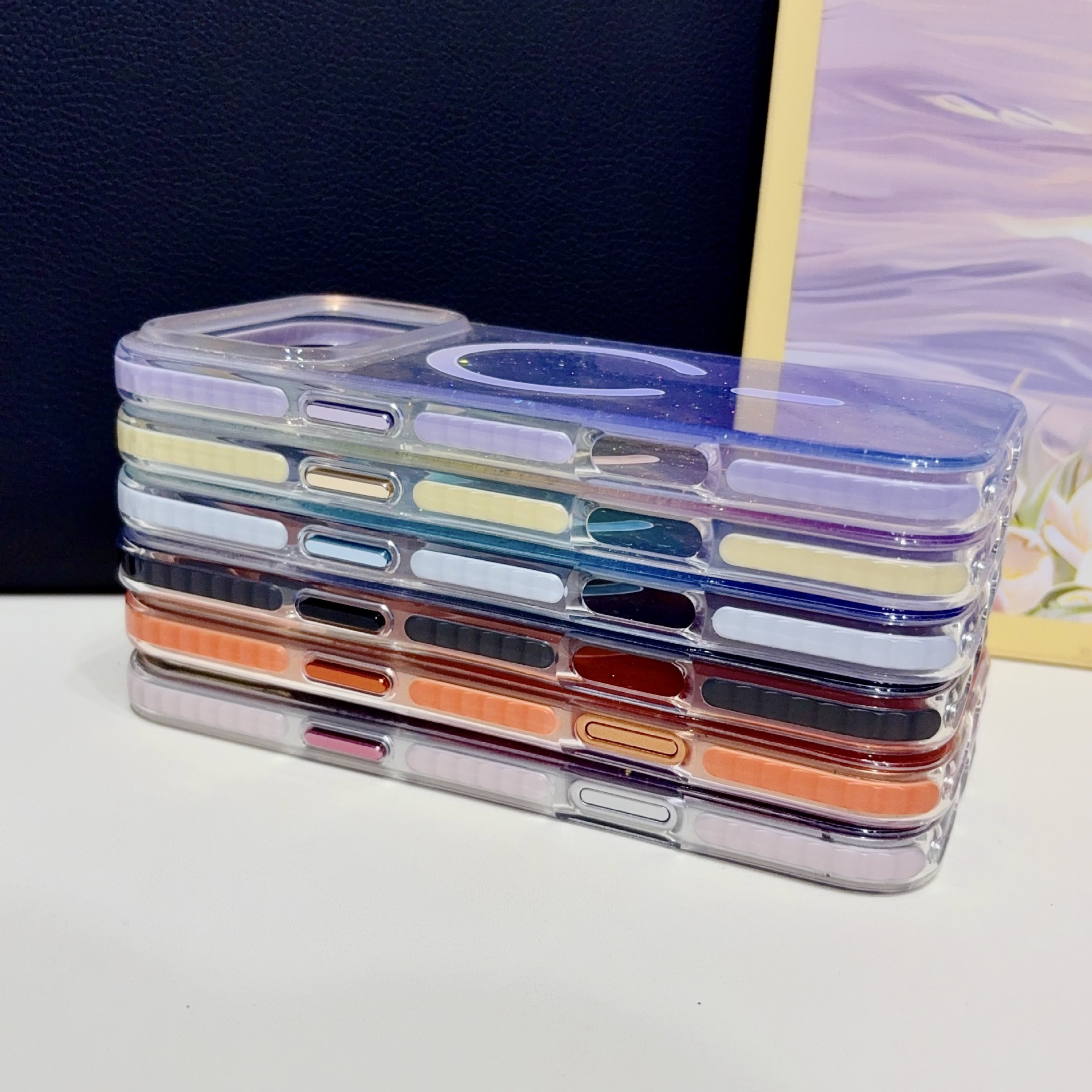 For iPhone 17 Pro Max Gradient Glitter Phone Case Apple 17 Bumper Frame Border Magnetic Epoxy Case Factory