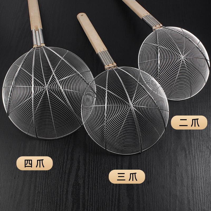 Stainless steel colander, large kitchen filter mesh strainer, noodle strainer, commercial large frying colander, wooden handle wire strainer
