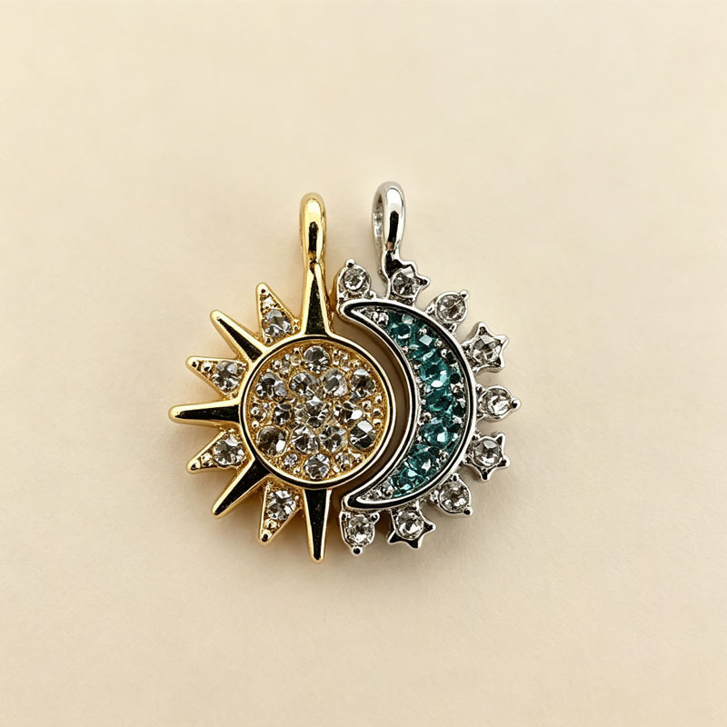 Sun and Moon Overlapping Open Ring with New Diamond-like Ring Design Combination Ring