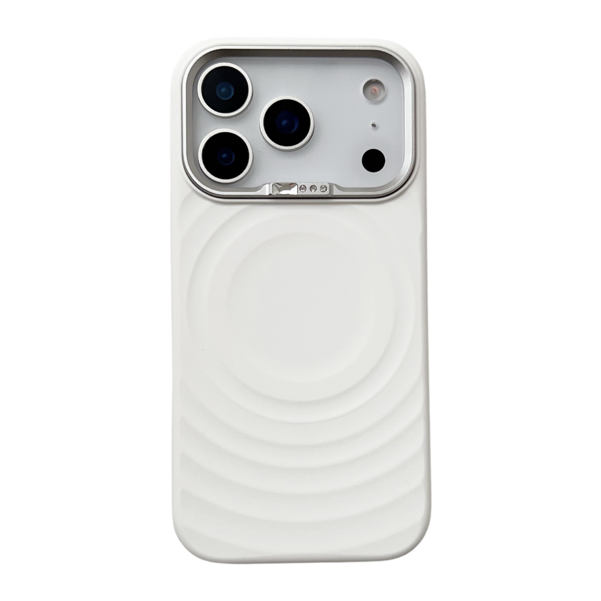 For iPhone 16 Diamond Lens Ripple Case Apple 16 Pro Max Built-in Magnetic Liquid Silicone Phone Case
