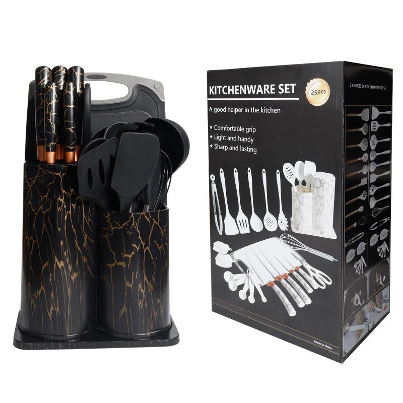 Silicone Spatula and Soup Spoon 25-Piece Set Non-Stick Silicone Spatula Gold Plated Knife Household Silicone Kitchenware Set