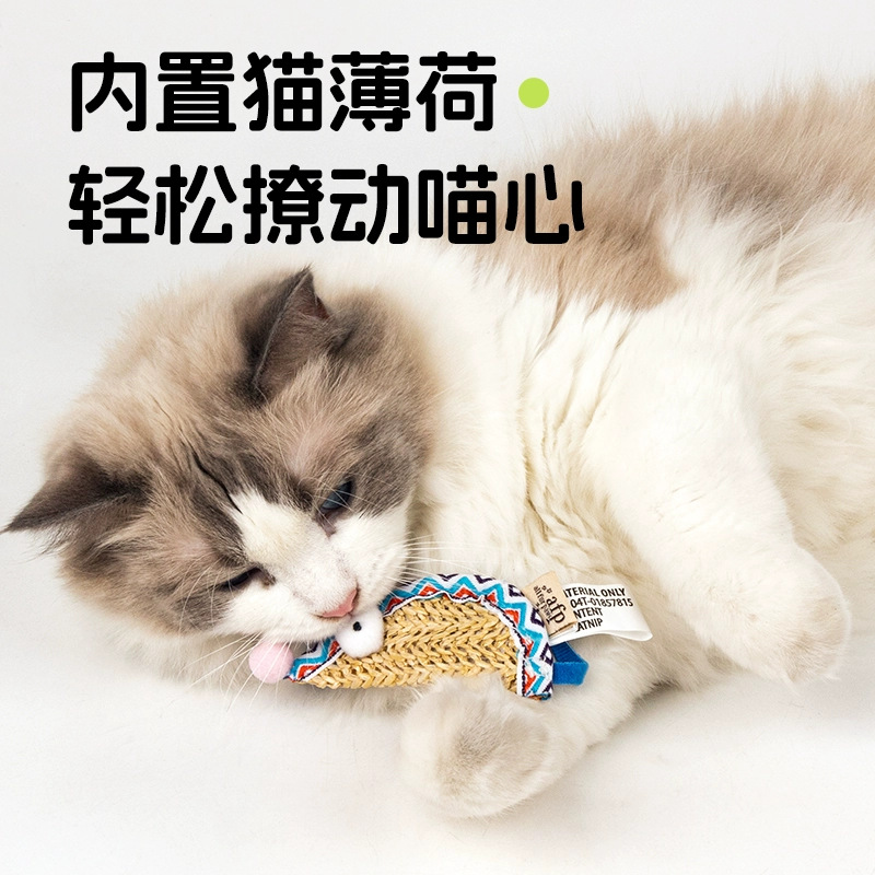 AFP Self-entertainment Relieve Boredom Pet Cat Supplies Safe Bite-resistant Grass-woven Catnip Toy Fun Grass-woven Cat Teaser Wand