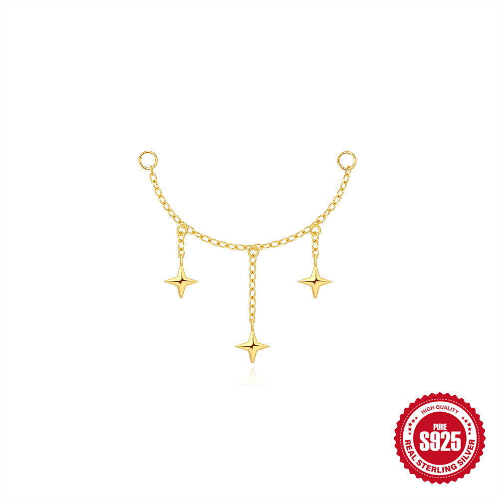 New S925 sterling silver tassel diamond-set pendant earring long chain cartilage chain piercing earring chain accessories women