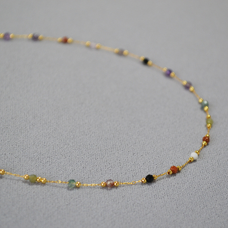Sweet colorful natural stone delicate simple short necklace锁骨链 for women