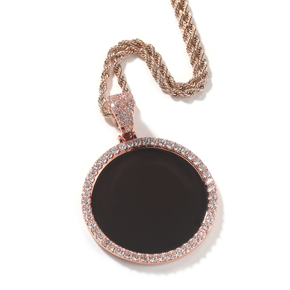 Hip Hop Photo Pendant Copper Inlaid Zircon Solid DIY Photo Necklace Accessories