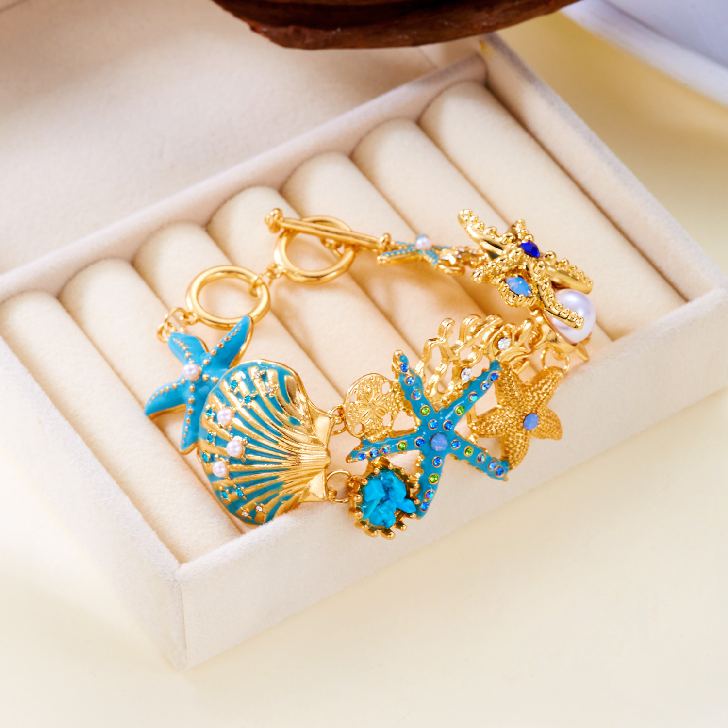 Oil-Drop Starfish Shell Coral Earring Necklace Set Necklace Bracelet Earrings Beach Accessories