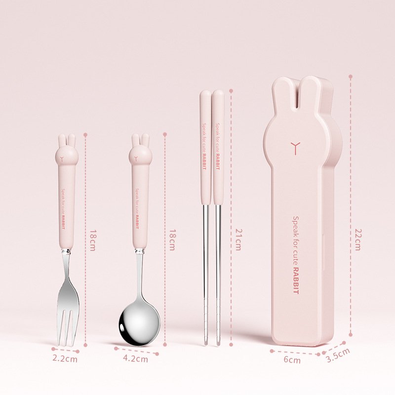 Stainless steel portable tableware three-piece set, student travel office worker cute chopsticks spoon fork set