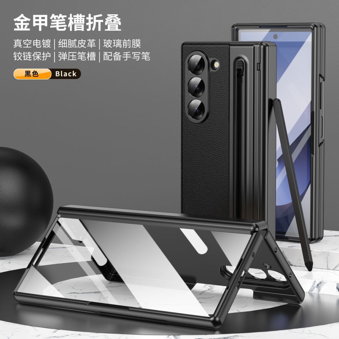 For Samsung Z Fold8 Ultra Phone Case Spring Pen Slot With Stylus Case Film Electroplated Leather Protection