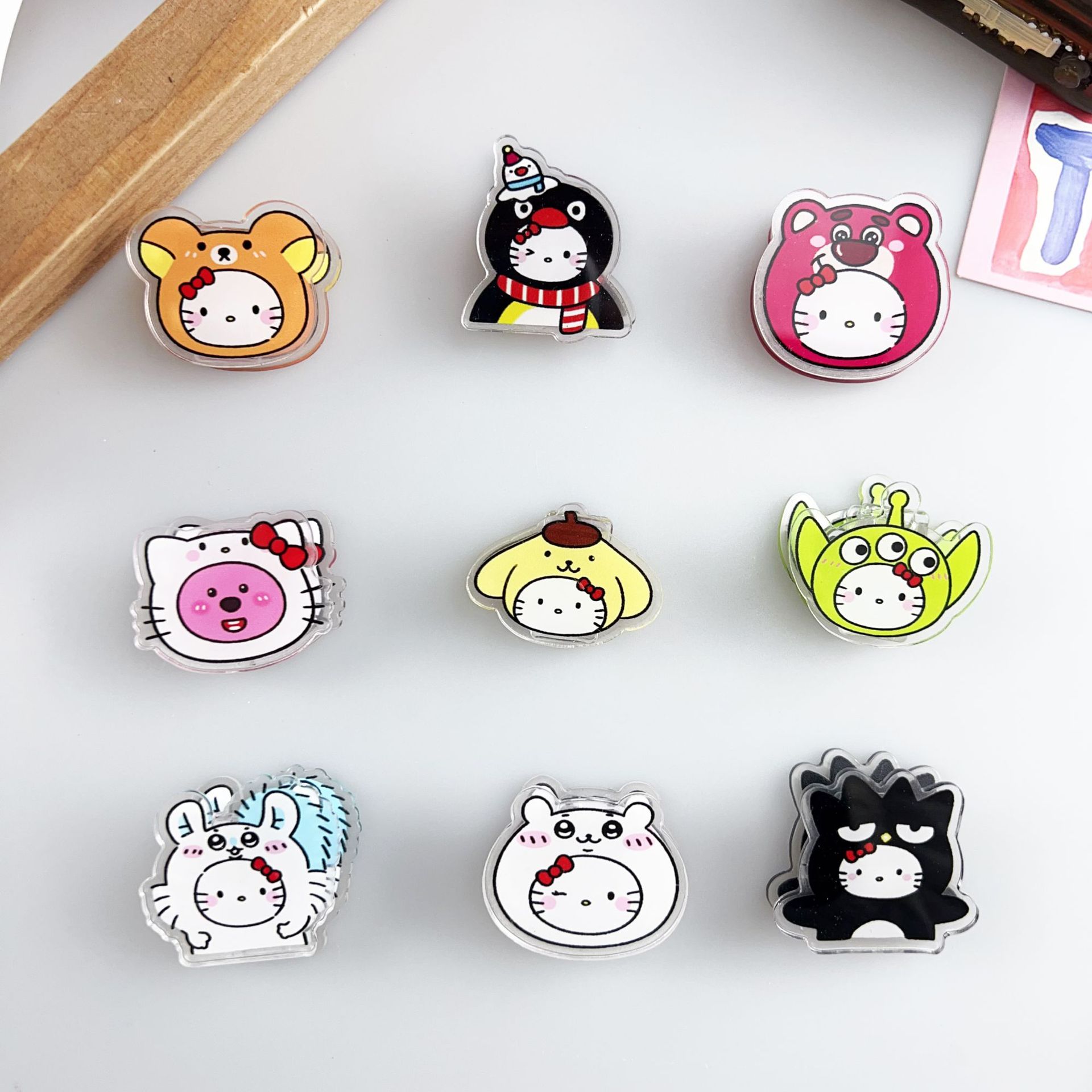 KT Collaboration Cartoon Note Clip Sanrio Cartoon Double-sided Acrylic PP Clip Exam Paper Document Clip