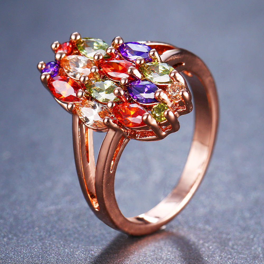 Colorful zircon ring women copper ring micro-set zircon luxury jewelry