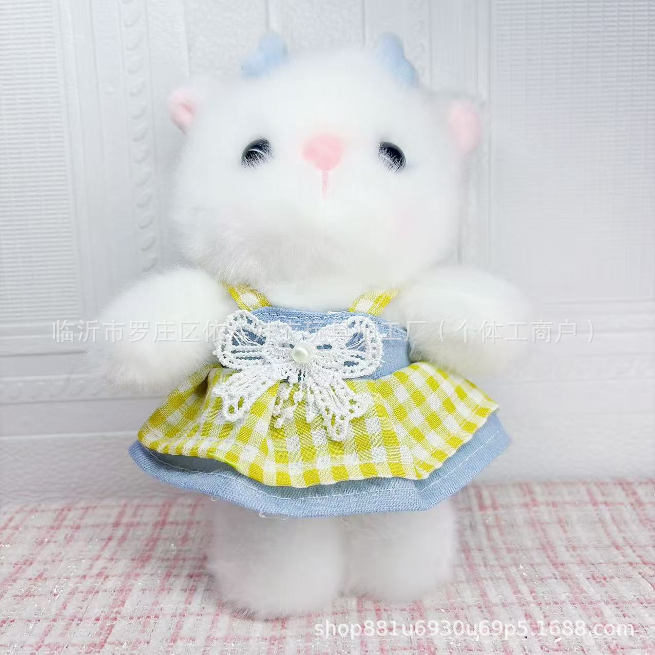 New 15CM Doll Clothes KT Plush Toy Plush Grid Bow Skirt Shirley Mei Gate Dog Labubu Lace Skirt