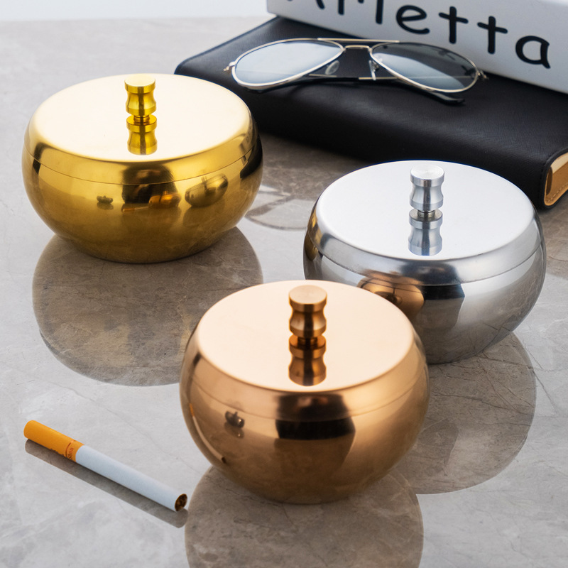 New Metal with Lid Windproof Home Stainless Steel Ashtray Thickened Large Office Bar Use