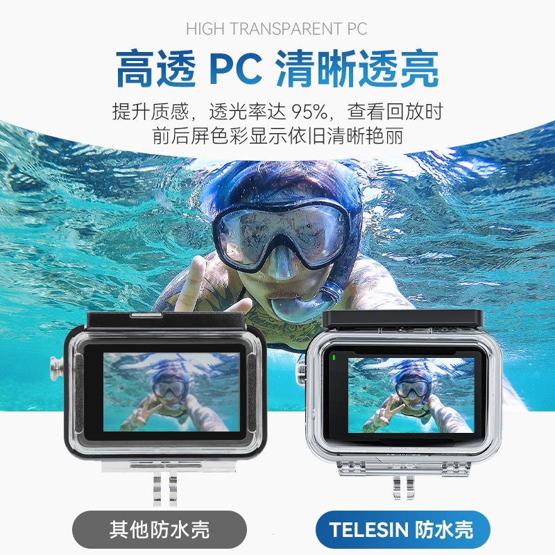 TELESIN DJI Action 5 Pro/Action 4/3 Waterproof Housing Diving Case Protective Shell