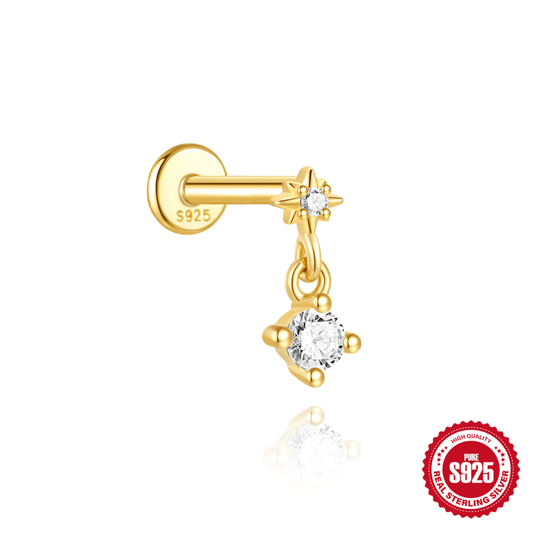 S925 sterling silver geometric diamond-set bow flat head threaded ear bone studs opal earrings ear studs