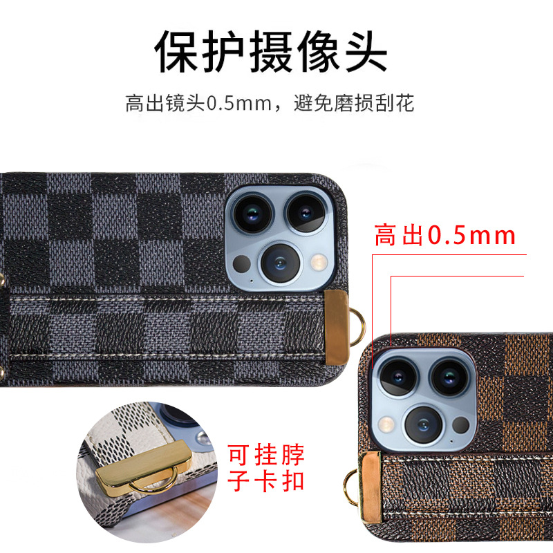 Applicable iPhone 13 phone case leather Apple 13 Pro Max wrist strap wrist protective case XR