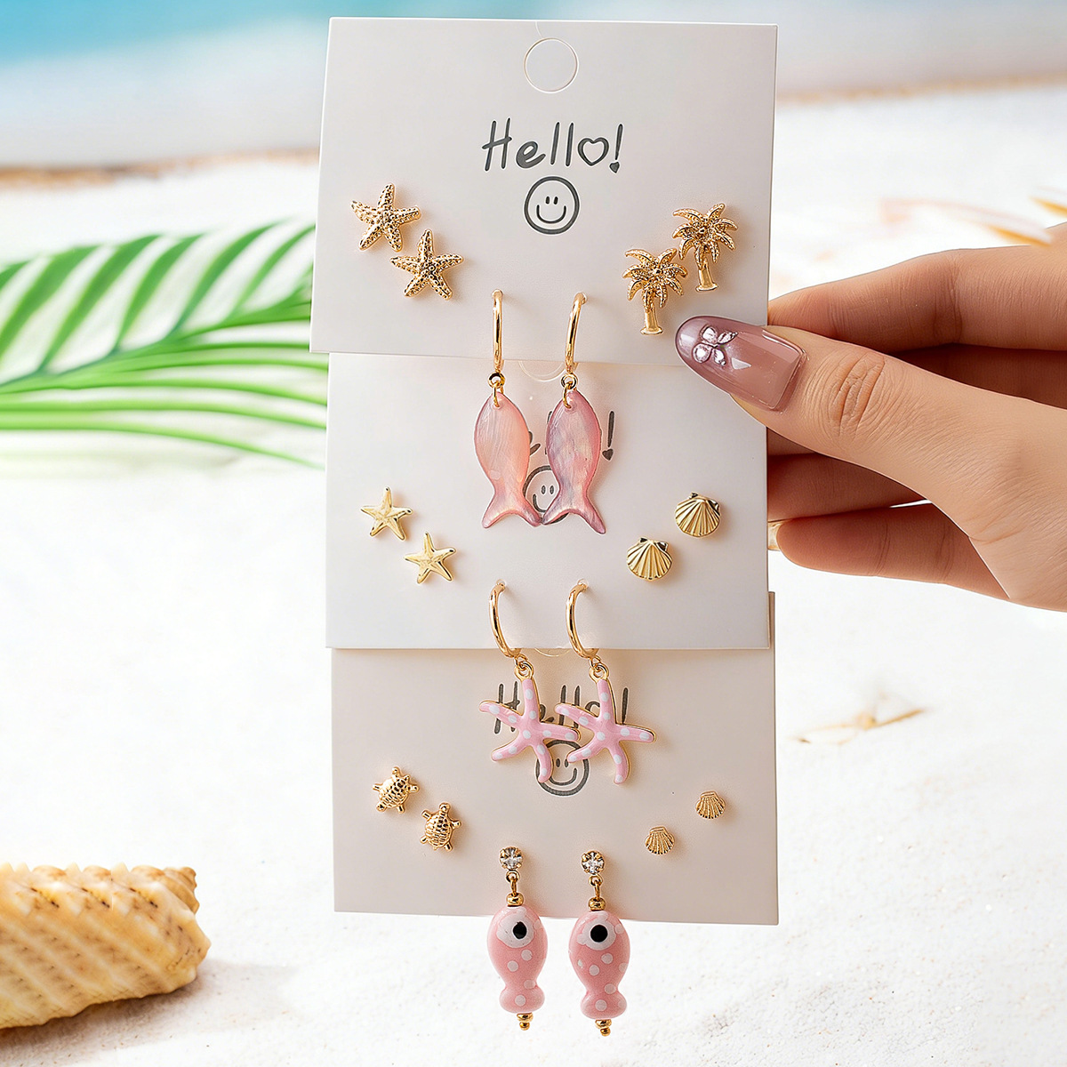 Qingdao Daiwei Starfish Small Fish Shell Fruit Set Earrings, Suitable for Women's Vacation Wear