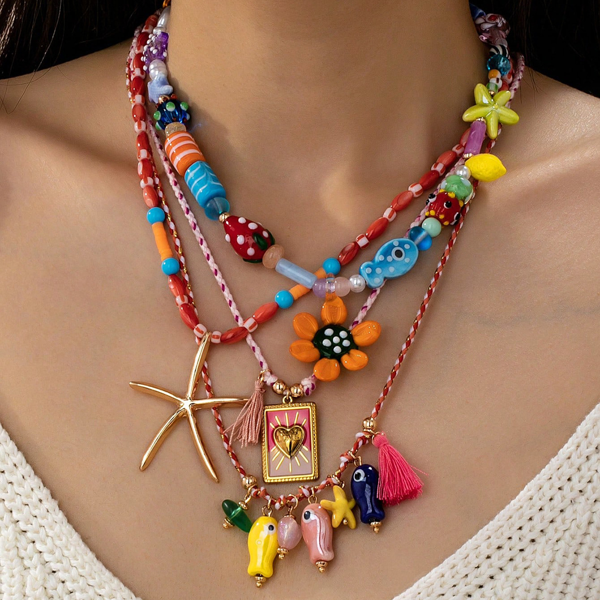 Qingdao Daiwei Accessories Bohemian Style Marine Life Pendant Decorated Necklace Stackable Necklace Women's