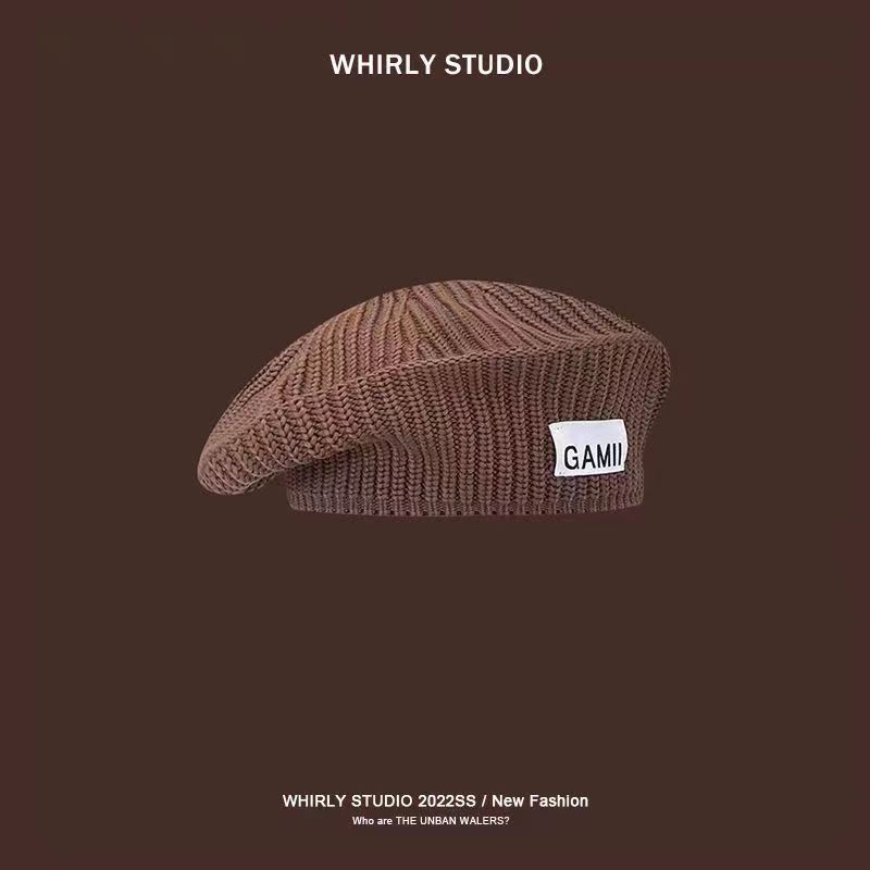 Knitted wool autumn and winter beret women painter patch hat large brim wind commuting