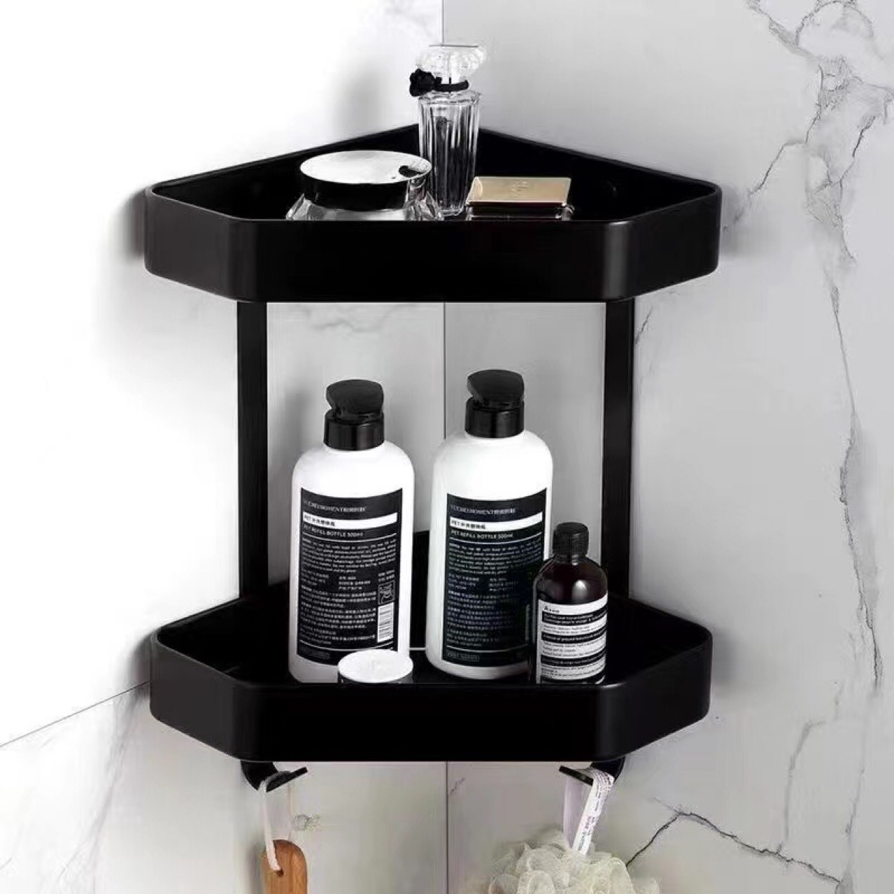 Carbon Steel Bathroom Corner Shelf Storage Rack No-Drill Bathroom Wall Triangle Shelf Shower Room Storage Supplies