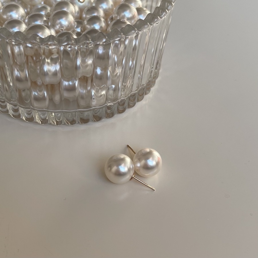fever925 silver genuine round earrings strong light dazzling style Swarovski crystal big pearl ear studs