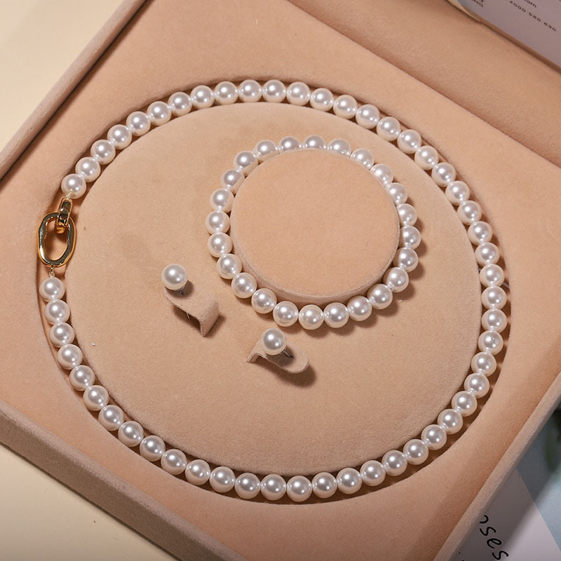 Natural Shell Bead Pearl Necklace Pearl Necklace for Women Three-Piece Set Gift Box Accessories Mother's Day Gift