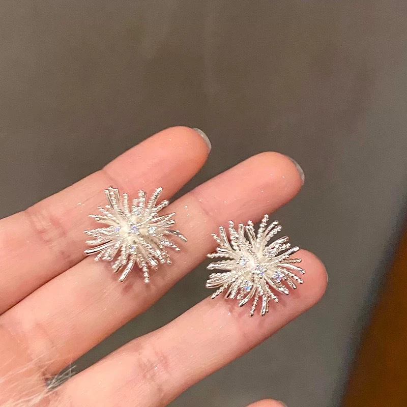 Silver dandelion ear studs women unique exaggerated earrings ear accessories