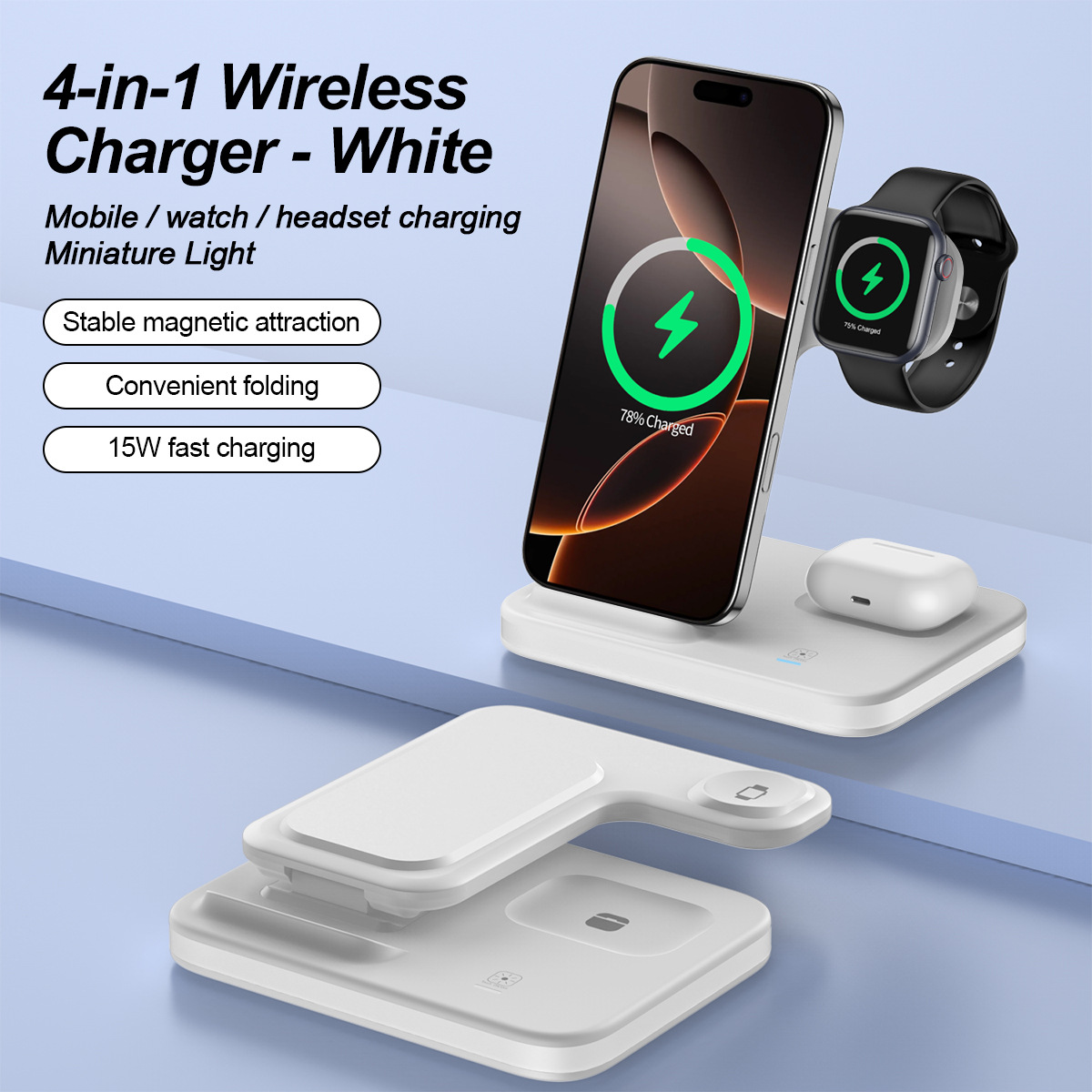 Foldable three-in-one wireless charger 3-in-1 wireless charger multi-function wireless charger night light nursing lamp wireless charger