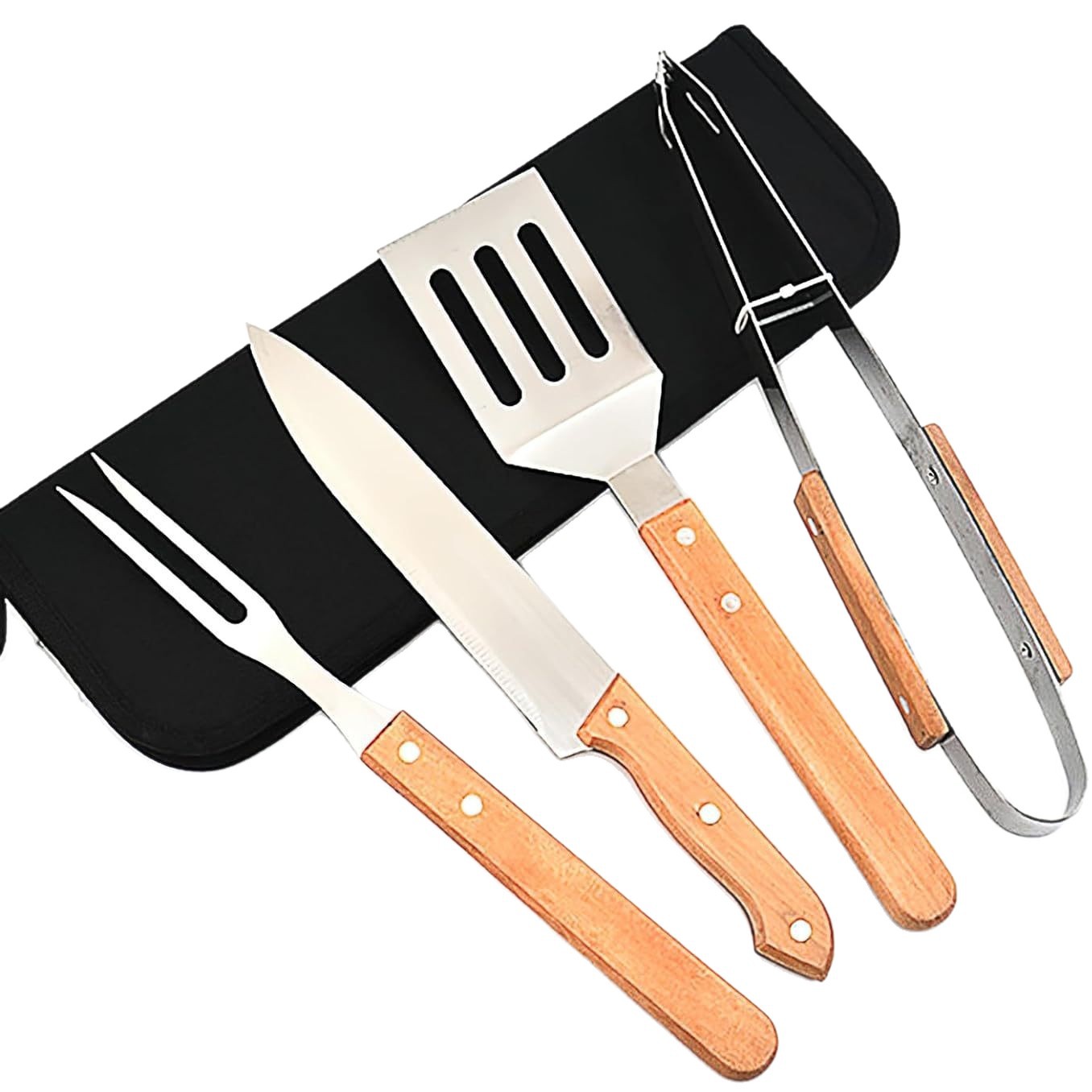 Stainless Steel Wooden Handle Outdoor BBQ Set Camping Portable Picnic BBQ Tools Home