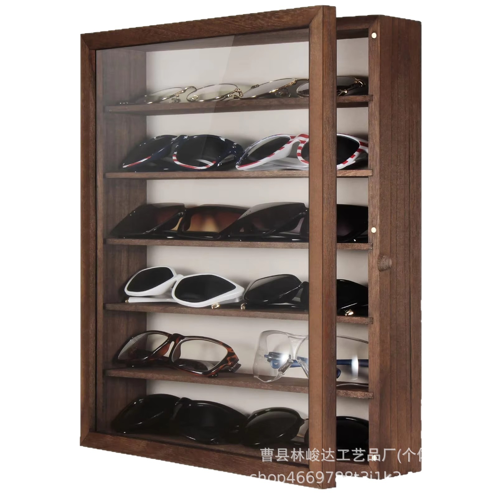 Wooden wall-mounted glasses storage rack, multi-layer sunglasses display stand, store hanging rack, solid wood storage