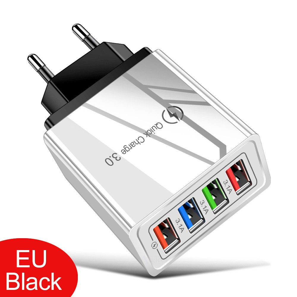 4USB Power Adapter US/EU Plug 5V3A Multi-Port USB Charging Head Phone Charger